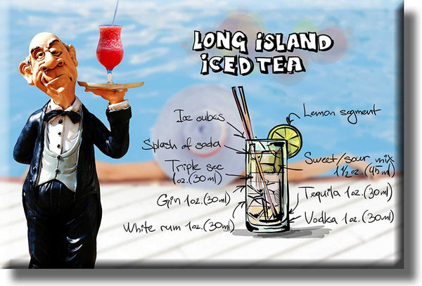 Long Island Iced Tea Cocktail Recipe Picture on Stretched Canvas, Wall Art Decor, Ready to Hang!