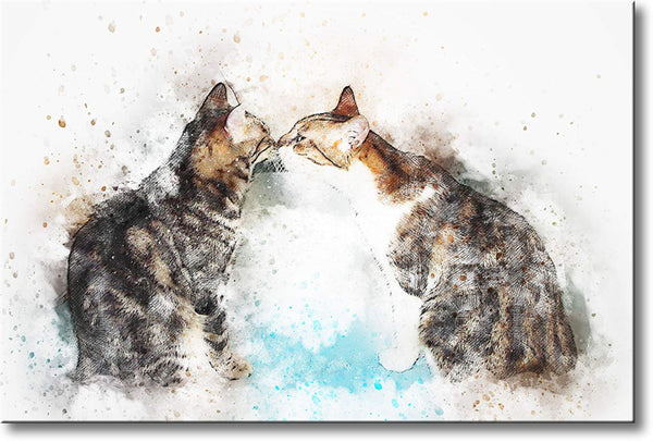 Two Cats Kissing Picture on Stretched Canvas, Wall Art Décor, Ready to Hang