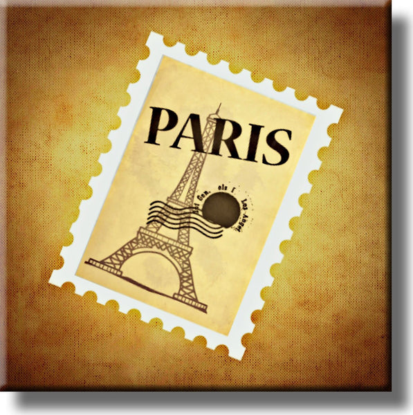 Eiffel Tower Stamp Picture on Stretched Canvas, Wall Art Décor, Ready to Hang