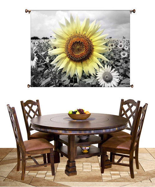Big Sunflower on a Farm Picture on Canvas Hung on Copper Rod, Ready to Hang, Wall Art Décor
