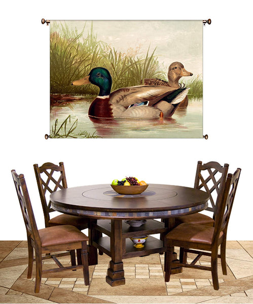 Ducks Swimming Picture on Canvas Hung on Copper Rod, Ready to Hang, Wall Art Décor