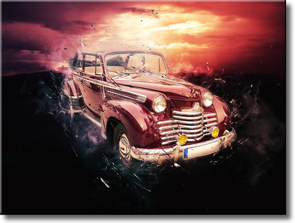 Antique Car in Sunset Picture on Stretched Canvas, Wall Art Décor, Ready to Hang