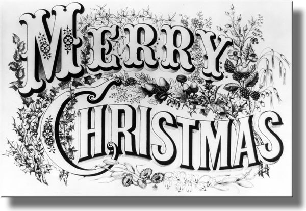 Merry Christmas Sign Picture on Stretched Canvas Wall Art Décor Framed Ready to Hang!