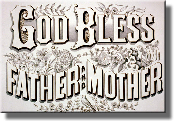 God Bless Father and Mother Picture Made on Stretched Canvas Wall Art Decor Ready to Hang!.