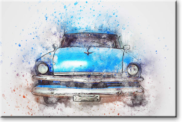 Antique Classic Car Drawing Picture on Stretched Canvas, Wall Art Décor, Ready to Hang