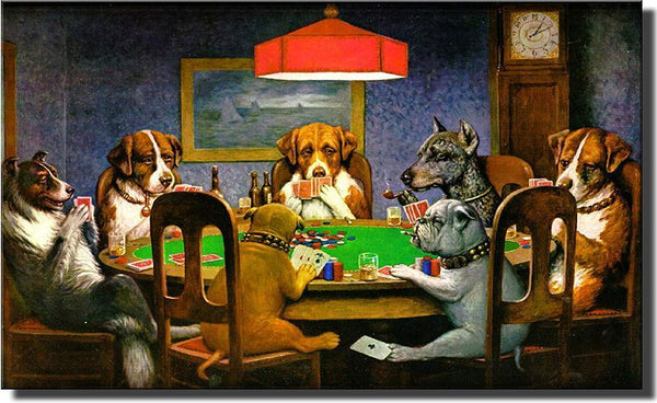 Dogs Playing Poker, Ace in the Paw Wall Picture on Stretched Canvas, Wall Decor Ready to Hang!