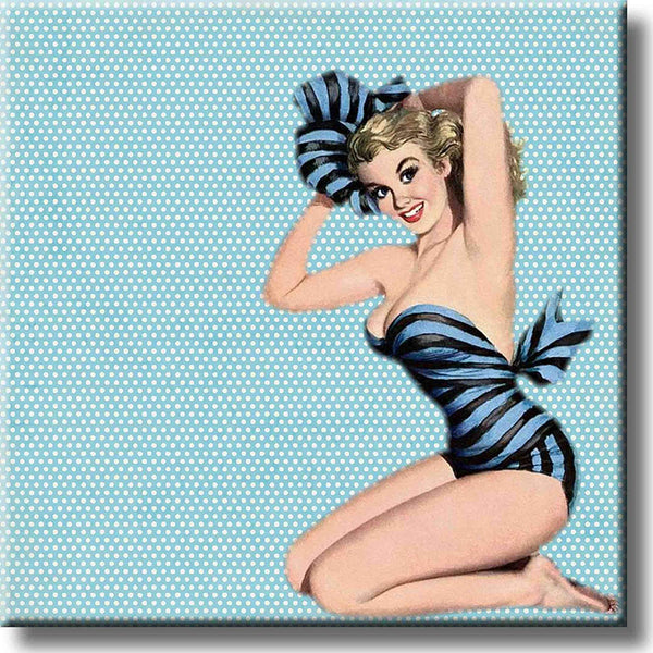 Vintage Retro Bikini Beach Woman Picture on Stretched Canvas, Wall Art Décor, Ready to Hang