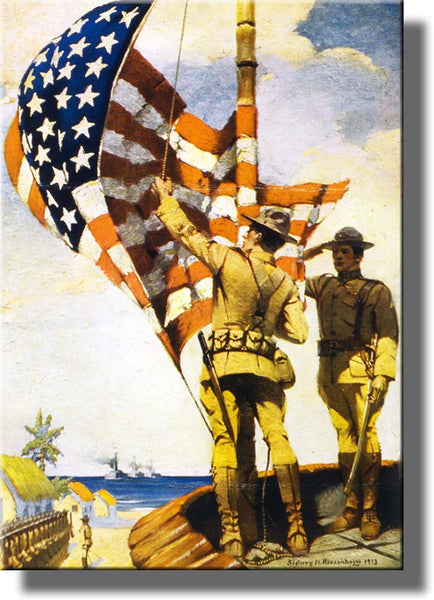 US Soliders Raising American Flag Picture Made on Stretched Canvas Wall Art Decor Ready to Hang!.