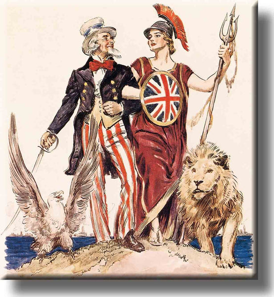 USA Uncle Sam and Great Britain Side by Side Picture on Stretched Canvas, Wall Art Decor, Ready to Hang!