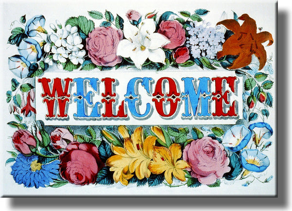 Welcome Flower Sign Picture on Stretched Canvas, Wall Art Décor, Ready to Hang!