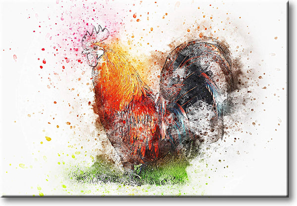 Rooster Cock Painting Picture on Stretched Canvas, Wall Art Décor, Ready to Hang