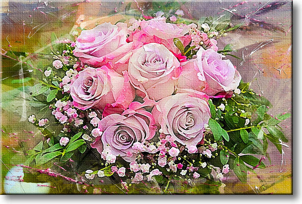 Pink Roses Painting Picture on Stretched Canvas, Wall Art Décor, Ready to Hang