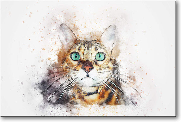 Cat with Green Eyes Picture on Stretched Canvas, Wall Art Décor, Ready to Hang