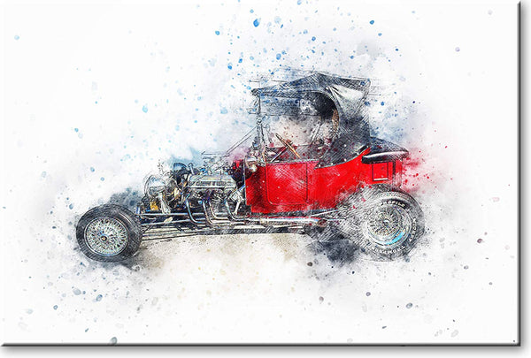 Antique Classic Red Car Picture on Stretched Canvas, Wall Art Décor, Ready to Hang