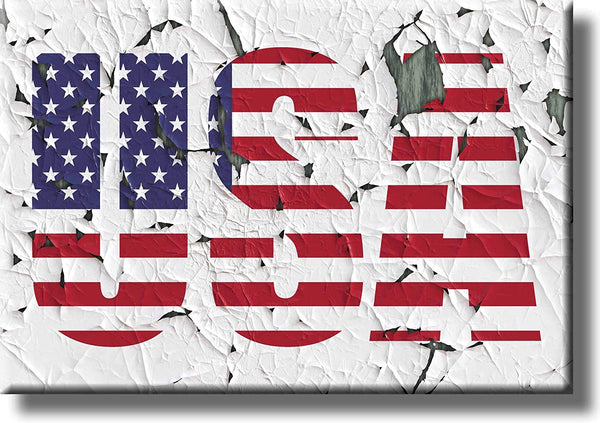 USA Crumbled Vintage Sign Picture on Stretched Canvas, Wall Art Décor, Ready to Hang!