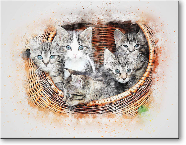 Kittens in Basket Picture on Stretched Canvas, Wall Art Décor, Ready to Hang