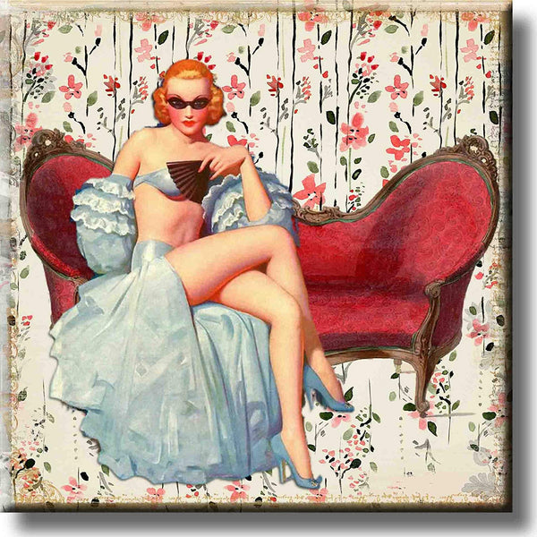 Vintage Retro Woman on Sofa Picture on Stretched Canavas, Wall Art Décor, Ready to Hang