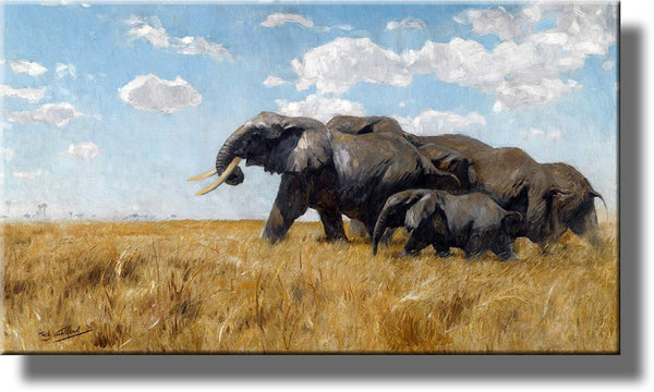 Migrating Elephants Picture by Kuhnertde on Stretched Canvas, Wall Art Décor, Ready to Hang!