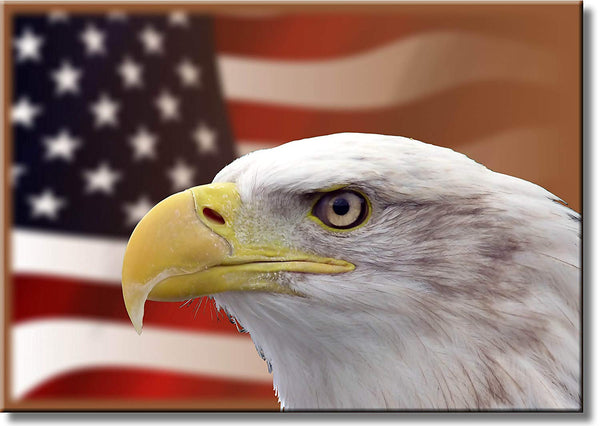 Eagle and American Flag in the Background Picture on Stretched Canvas, Wall Art Décor, Ready to Hang