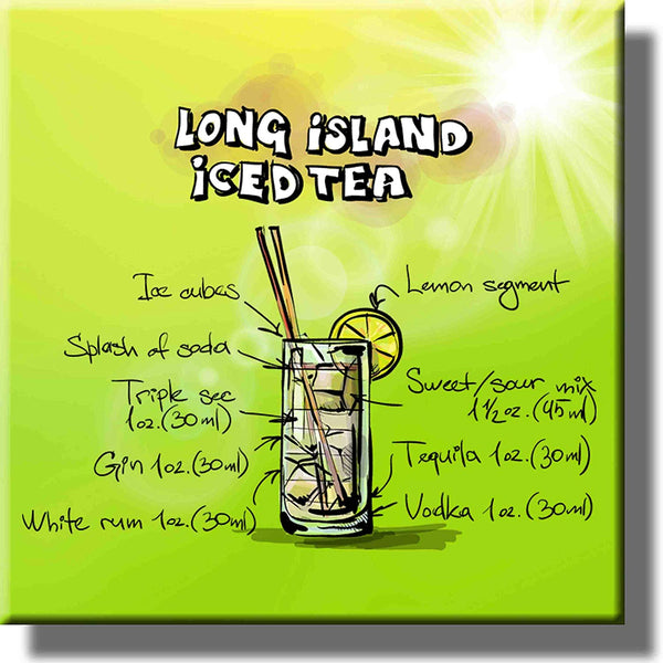 Long Island Iced Tea Cocktail Recipe Picture on Stretched Canvas, Wall Art Decor, Ready to Hang!