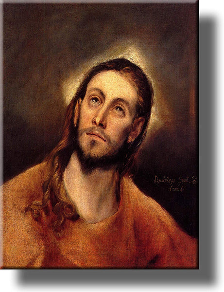 Head of Jesus Christ by El Greco on Stretched Canvas, Wall Art Picture, Ready to Hang!