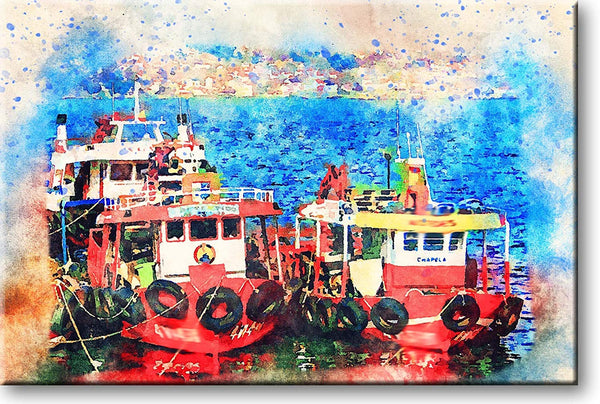 Boats Painting Picture on Stretched Canvas, Wall Art Décor, Ready to Hang