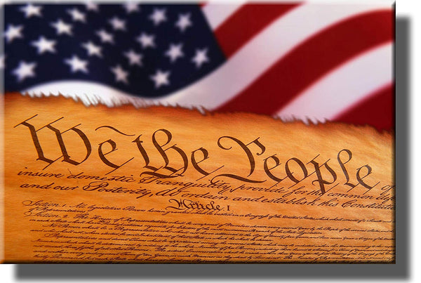 United States Constitution and Flag Hanging Wall Picture on Stretched Canvas Decor. We the People Wall Sign, Ready to Hang!.