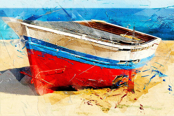 Boat on a Beach Painting Picture on Stretched Canvas, Wall Art Décor, Ready to Hang