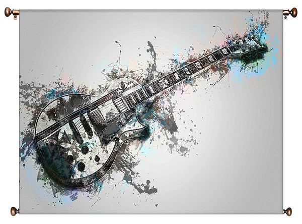 Electric Guitar Vintage Picture on Large Canvas Hung on Copper Rod, Ready to Hang, Wall Art Décor