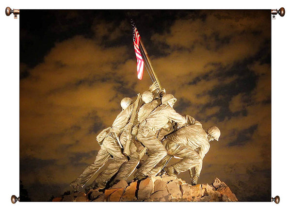 US Marine Corps War Memorial (Iwo Jima) Picture on Canvas Hung on Copper Rod, Ready to Hang, Wall Art Décor