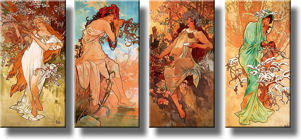 Women Through Four Seasons Vintage 4PC Picture, Wall Art Décor, Ready to Hang!
