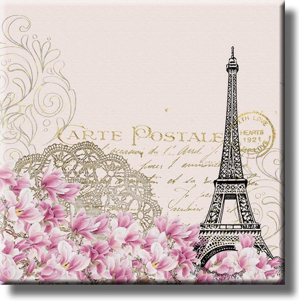 Vintage Eiffel Tower Post Card Picture on Stretched Canvas, Wall Art Décor, Ready to Hang