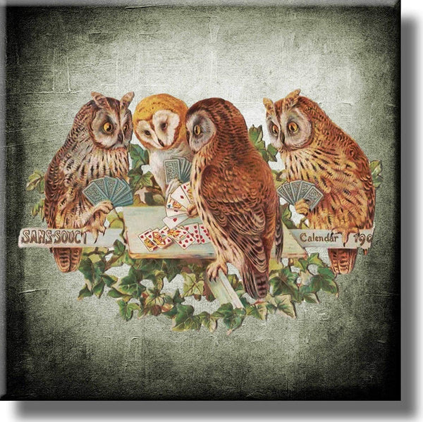 Owls Playing Poker Picture on Stretched Canvas, Wall Art Décor, Ready to Hang