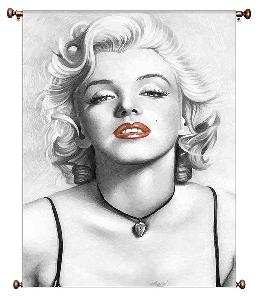 Marilyn Monroe Red Lipstick Picture on Canvas Hung on Copper Rod, Ready to Hang, Wall Art Décor