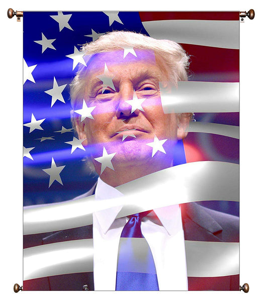 Donald Trump and American Flag Picture on Large Canvas Hung on Copper Rod, Ready to Hang, Wall Art Décor