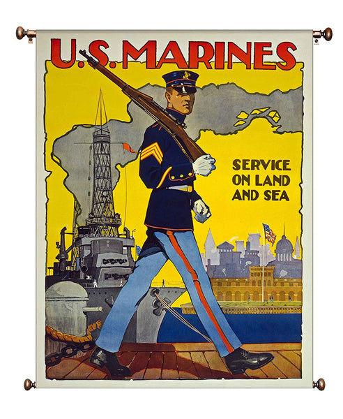 US Marines Land and Sea Picture on Canvas Hung on Copper Rod, Ready to Hang, Wall Art Décor
