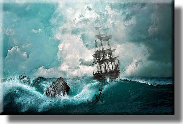 Ship Sailing in Thunderstorm Picture on Stretched Canvas, Wall Art decor, Ready to Hang!