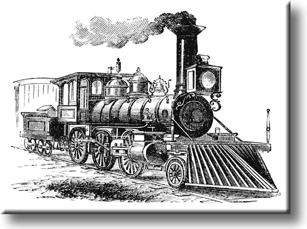 Vintage Black and White Steam Engine Picture on Stretched Canvas, Wall Art Décor, Ready to Hang