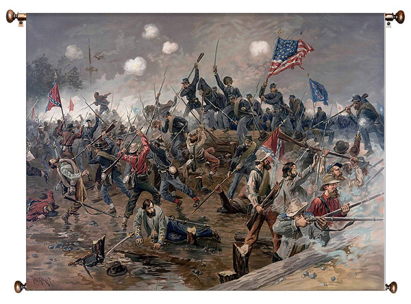 Civil War Battle Painting Picture on Canvas Hung on Copper Rod, Ready to Hang, Wall Art Décor