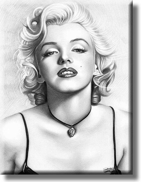 Marilyn Monroe and Necklace Drawing Vintage Picture on Stretched Canvas, Wall Art Décor, Ready to Hang