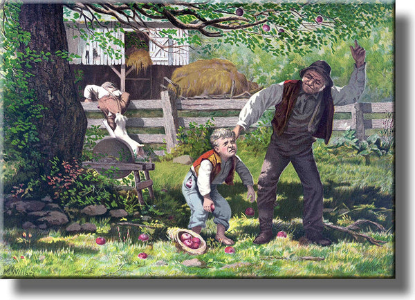 Boy Stealing Apples Picture Made on Stretched Canvas Wall Art Decor Ready to Hang!.