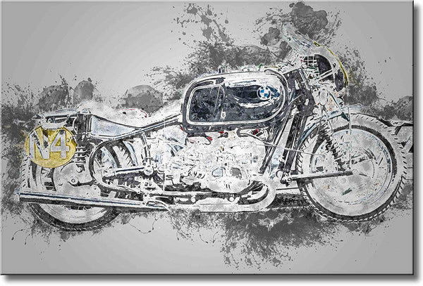 Classic Motorcycle Art Picture on Stretched Canvas, Wall Art Décor, Ready to Hang