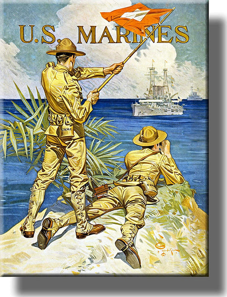 U.S. Marines Vintage Picture on Stretched Canvas Wall Art Décor Framed Ready to Hang!