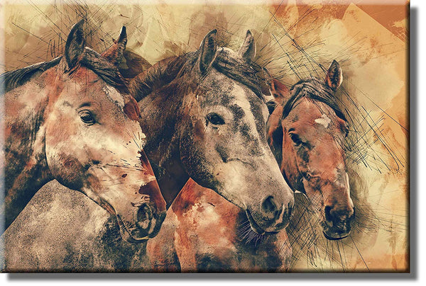 Vintage Horses Picture on Stretched Canvas, Wall Art Décor, Ready to Hang