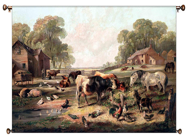 Farm Animals Picture on Canvas Hung on Copper Rod, Ready to Hang, Wall Art Décor