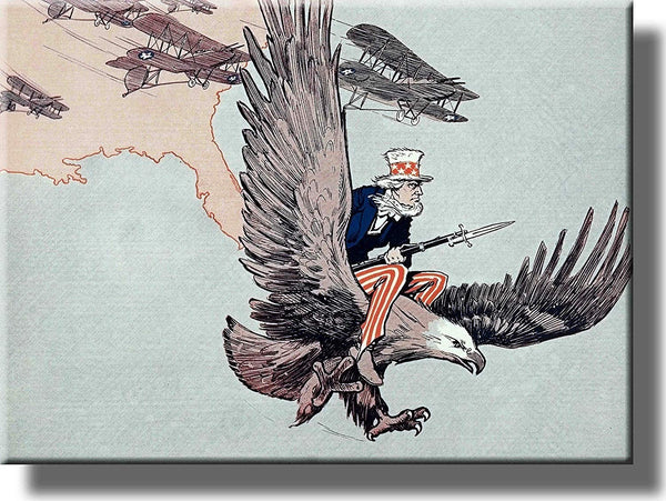 Uncle Sam Riding American Eagle and American Airplanes Picture on Stretched Canvas Wall Art Décor Framed Ready to Hang!